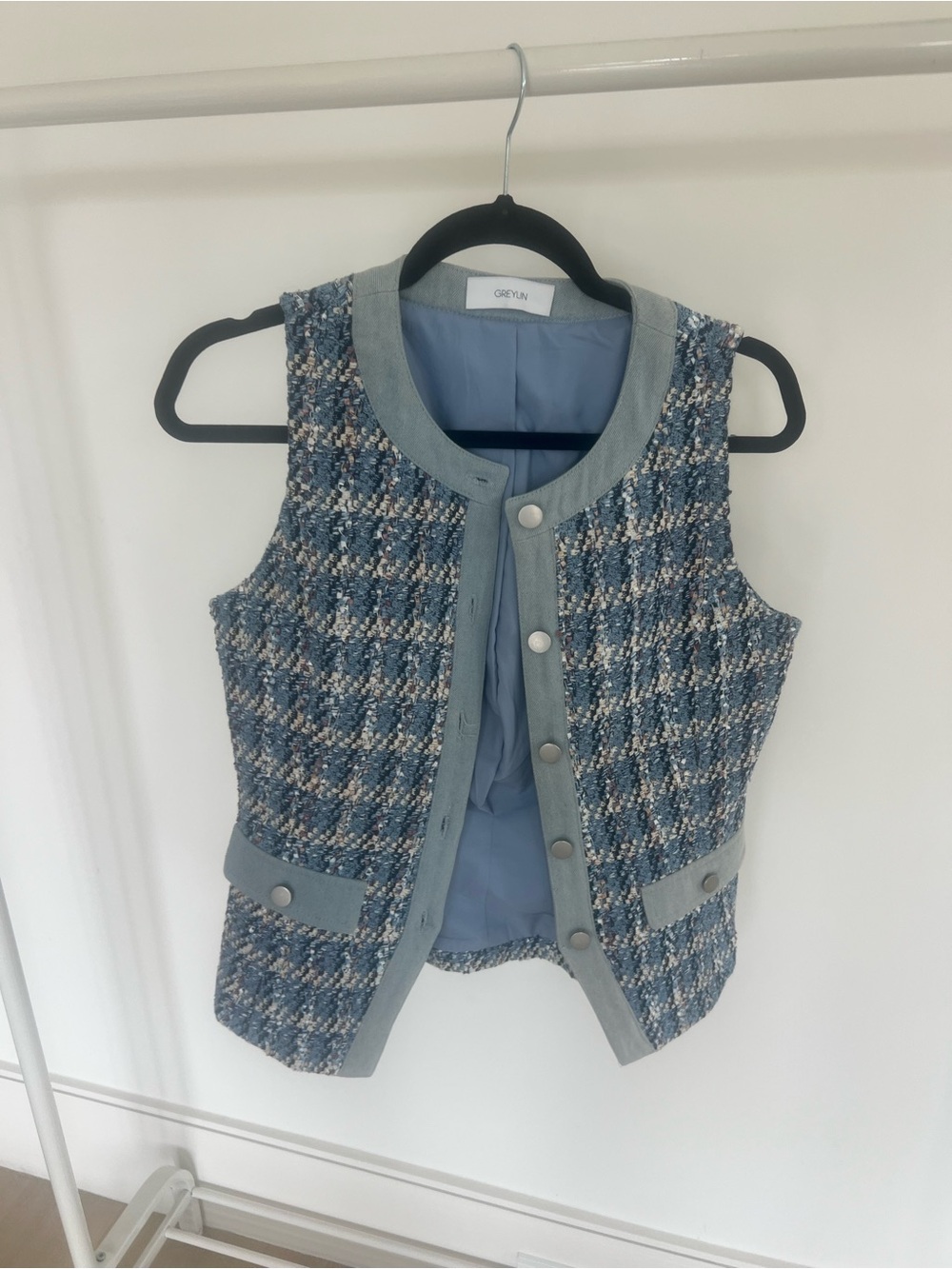 Greylin Blue Tweed Button Vest